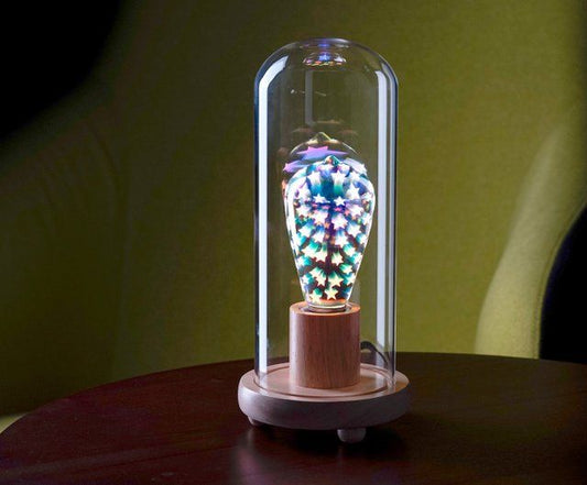 مصباح ال اي دي ذكي فاخر (نجمة) + حامل مصباح خشبي مع غطاء زجاجي (قبة)