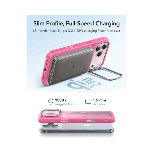 ESR HaloLock Classic Hybrid Case With Stash Stand (Camera Control Button) iPhone 17 Pro Max - Frosted Pink