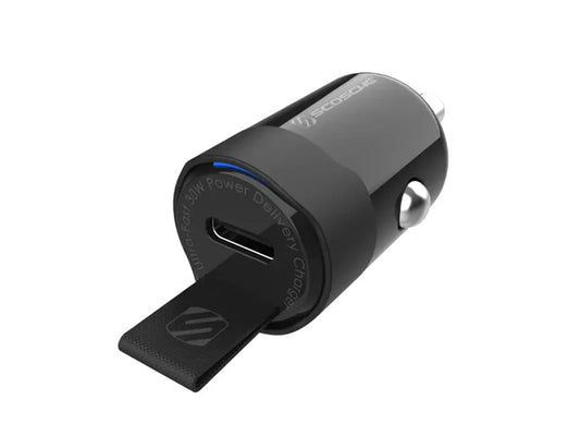 Scosche PowerVolt 30W USB Type-C Fast Car Charger with Fabric Pull Label and Power