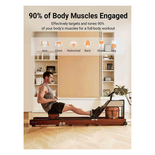 KingSmith Water Rowing Machine With Tri-Fold Patent. Water & Magnetic resistance 2 in 1 - WM10 - Walnut Color