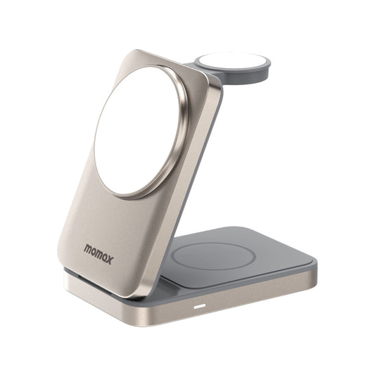 Momax - 1-Charge Q.Port Qi2 3-in-1 Magnetic Wireless Charging Stand - (Titanium)