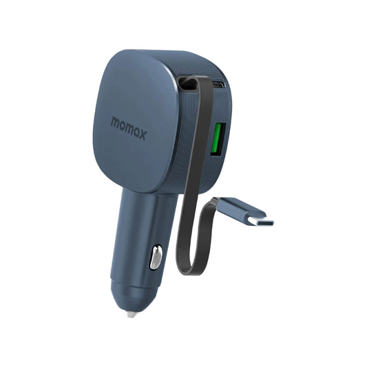 Momax - 1-MOVE+ 60W 2-Port Car Charger With Built-in Retractable Cable - (Grey)