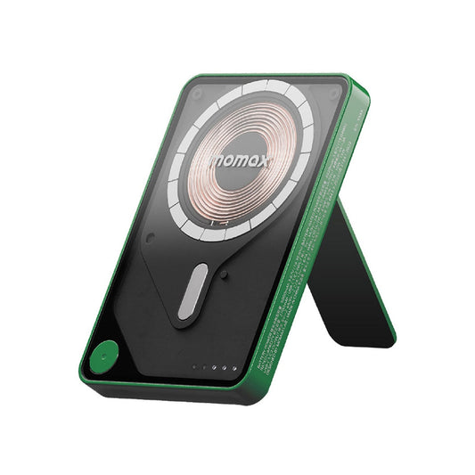 Momax - 1-Power X Pro Magnetic Wireless Battery Pack (5000mAh) With Stand and Built-in USB-C Cable - (Green)