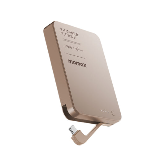 Momax - 1-Power F.Pass+ 10000mAh Battery Pack With Built-in Cable and Magnetic Attachment - (Desert Titanium)