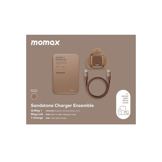 Momax Bundle Set ( 30W Charger 1-port Type-C + Mag Link Type-C to Type-C Cable 1M 60W + Q.Mag Power Bank 5000mAh Wireless Mag Safe Charge ) - Dessert