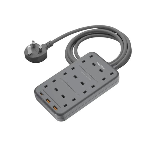 Momax ONEPLUG 6-Outlet Power Strip With USB Power StripΒ -Β Black