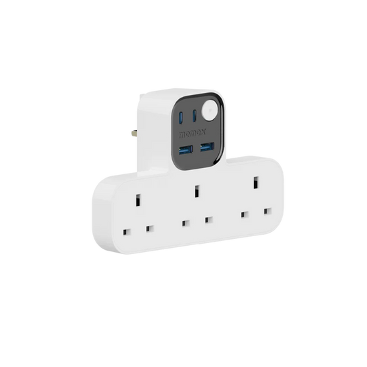 Momax 1-Charge Work Flow T-shaped Extention 3 Socket with 2 USB type A + 2 USB Type C - White