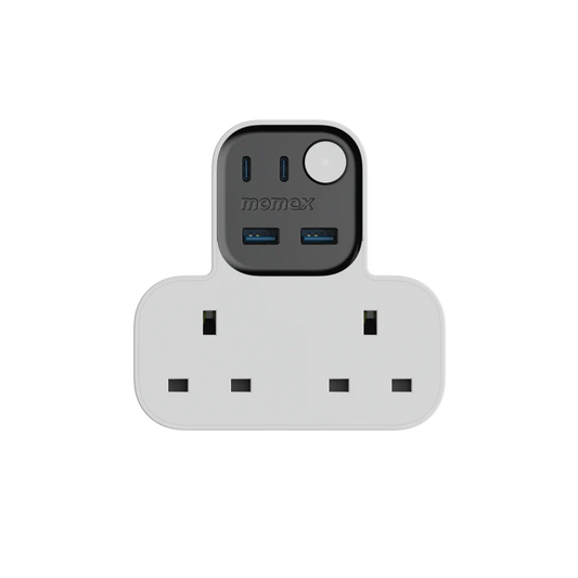 Momax 1-Charge Work Flow T-shaped Extention 2 Socket With 2 USB type A + 2 USB Type C - White