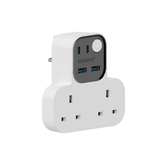 Momax 1-Charge Work Flow T-shaped Extention 2 Socket With 2 USB type A + 2 USB Type C - White