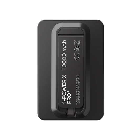 موماكس 1-باور إكس برو+ بطارية مغناطيسية للشحن اللاسلكي (10000مللي امبير) مع حامل وكابل يو اس بي -سي مدمج - أسود