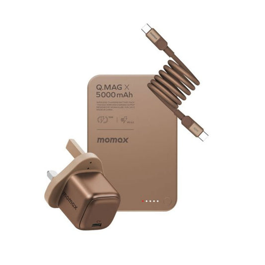 Momax Bundle Set ( 30W Charger 1-port Type-C + Mag Link Type-C to Type-C Cable 1M 60W + Q.Mag Power Bank 5000mAh Wireless Mag Safe Charge ) - Dessert