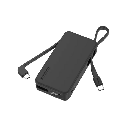 Momax 1-Power Vital+ 10000mAh Battery Pack with Dual Built-in USB-C Cable - Black