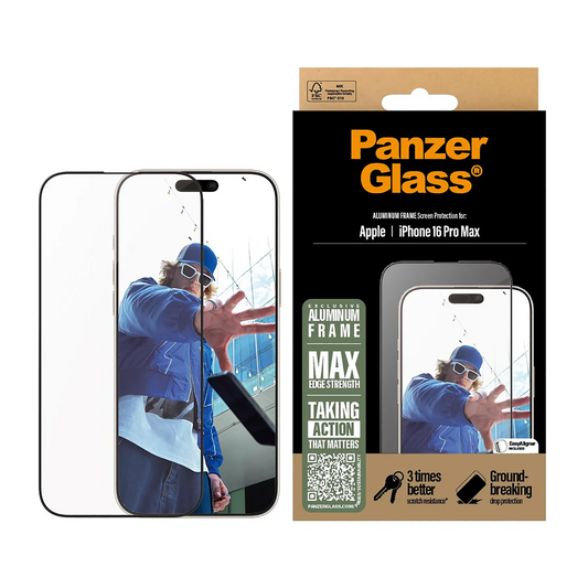 PanzerGlass® Screen Protector - 6.7 Inch - Ultra-Wide Fit - iPhone 16 Pro Max - Aluminum Frame