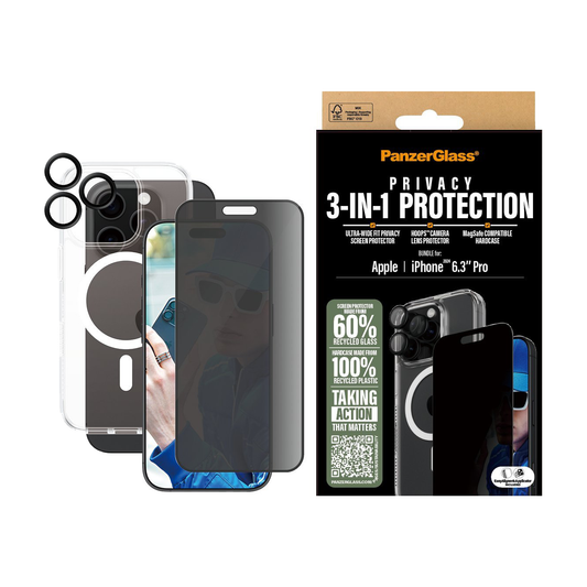 PanzerGlass® Flagship 3-in-1 Privacy Bundle - 6.1 Inch - for iPhone 16 Pro