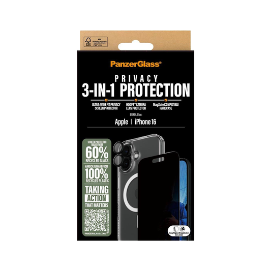 PanzerGlass® Flagship 3-in-1 Privacy Bundle - 6.1 Inch -iPhone 16