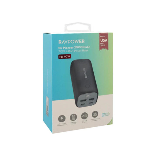 راف باور شاحن جان بي دي 65 واط - بأربعة منافذ غير متصل بقوة 20000 مللي أمبير في الساعة - أسود