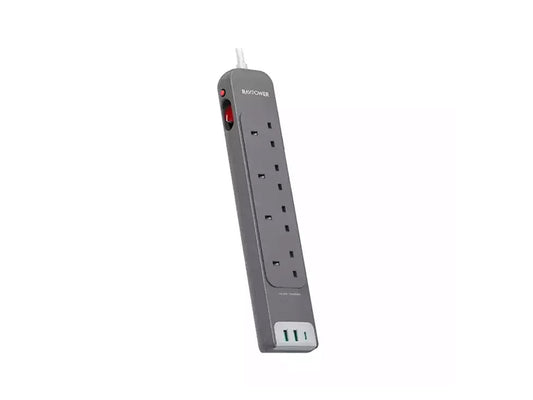 RAVPower RP-PC1039 4 Outlets Power Strip Gray UK Version 3m with USB Port