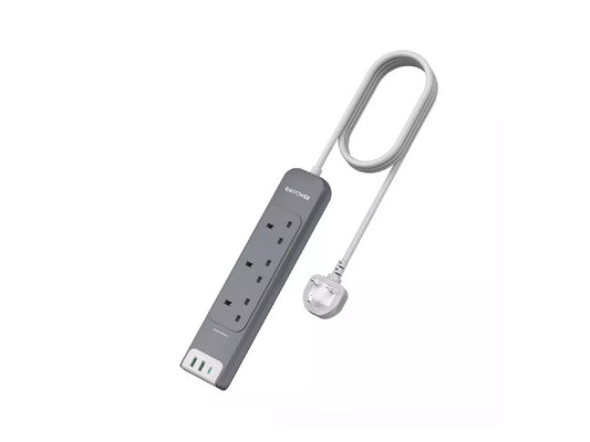RAVPower RP-PC1038 3 Outlets Power Strip Gray UK Version 3m with USB Port