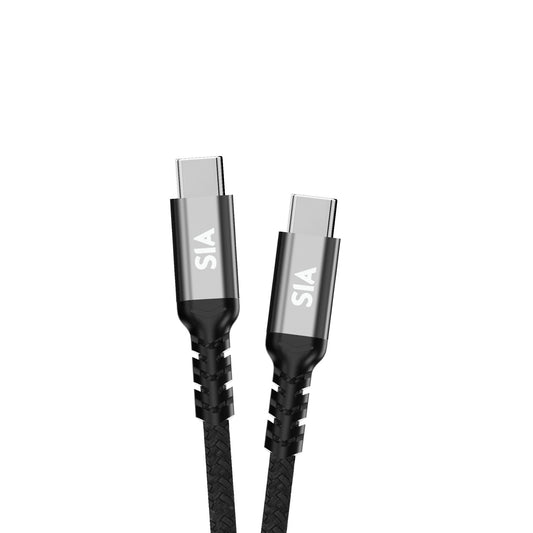 SIA Braided C-C 100W Cable With 10GBPS Data Transmission Support Video And Audio, Emark Ic - 1.0M - Black With Gray Shell