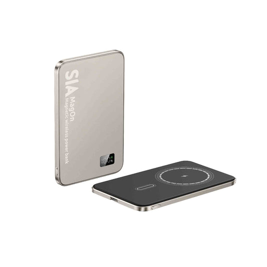 SIA MagOn Magnetic Power Bank Metal Body PD 20W - Wireless Charging 15W 10000 mAh - Natural Titanume