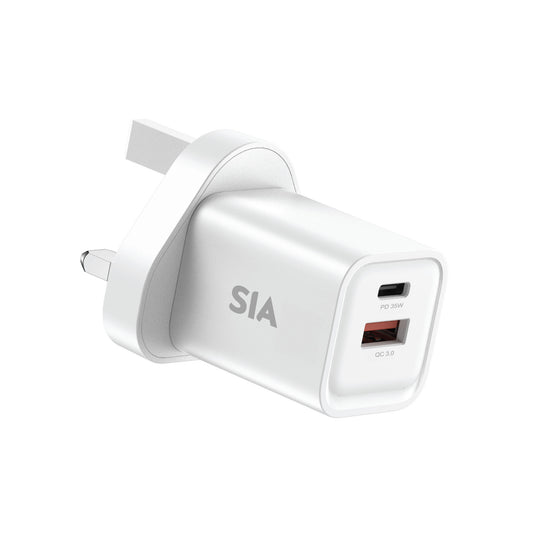 SIA Wall Charger Gan PD/PPS/QC 35W DUAL Ports A+C - White-UK