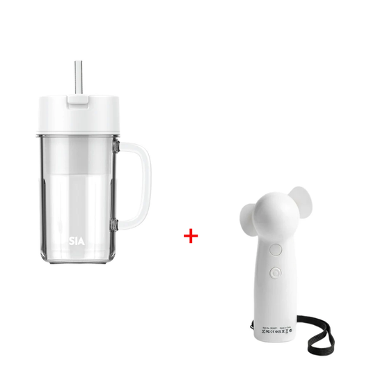 سيا كوب خلط محمول سعة 400 مل قابل لإعادة الشحن - أبيض + سيا مروحة ليد مجانية