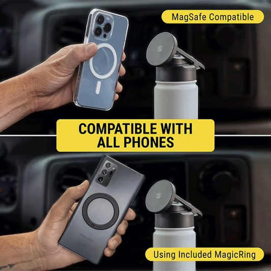 Scosche MagicMount Flask 22 oz (650ml) Stainless Steel Insulated Water Bottle With Magnetic Cell Phone Holder/Tripod Mount Stand/Magsafe - Pink