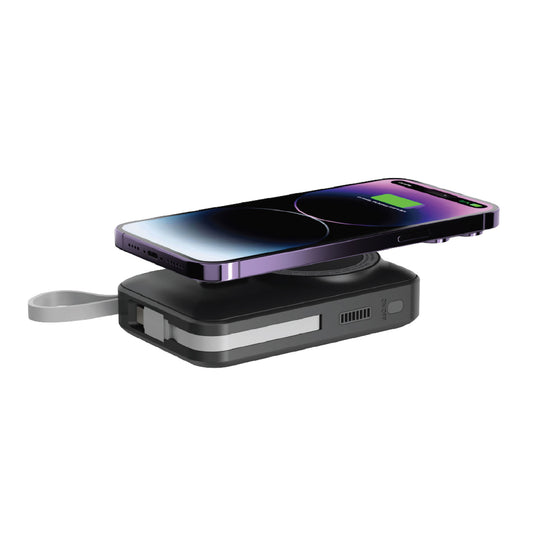 SIA Magnetic PB-Built in RGB Cooling Fan -TYPE-C AND Lightning BUILT-IN Cables - PD 20W - Wireless Charging 15W - 10000mAh - Gray