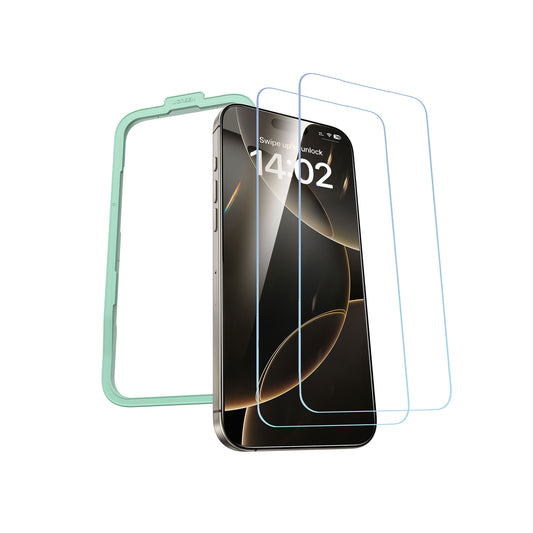 يوجرين اتش دي واقي شاشة مع إطار التثبيت لهاتف ايفون 16 برو (عبوة من قطعتين)