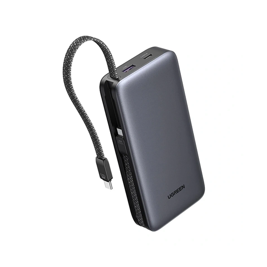 يوجرين باور بنك 20000 مللي أمبير بقوة 30 واط مع منفذ Type-C ومنفذ USB-A وسلكين مدمجين بقدرة 30 واط