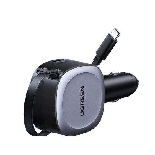 UGREEN 75W Fast Car Charger With Retractable Cable Type C - Space Grey