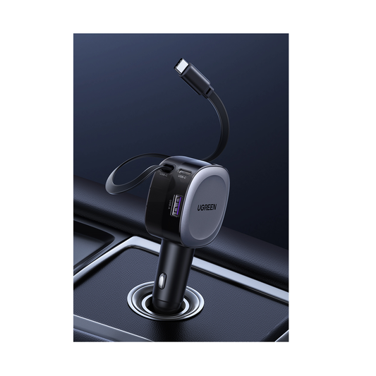 UGREEN 75W Fast Car Charger With Retractable Cable Type C - Space Grey