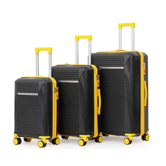 American Luggage PP105 50, 61, 7 1cm Set Of 3 Luggage - Black Yellow Zipper