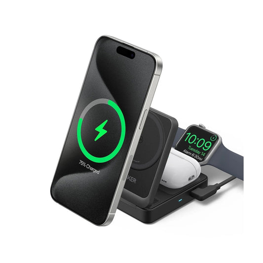 Anker MagGo Wireless Charging Station - 15W - Foldable 3-in-1 -Black