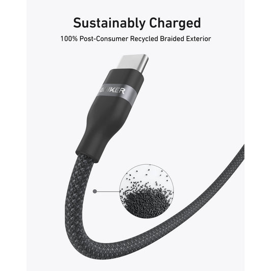 Anker USB-C to USB-C Cable 240W - Upcycled-Braided - 1.8m/6ft - Black