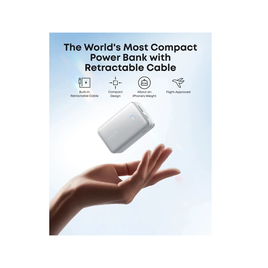 Anker Nano Power Bank -10K - 45W - Built-In Retractable USB-C Cable - White