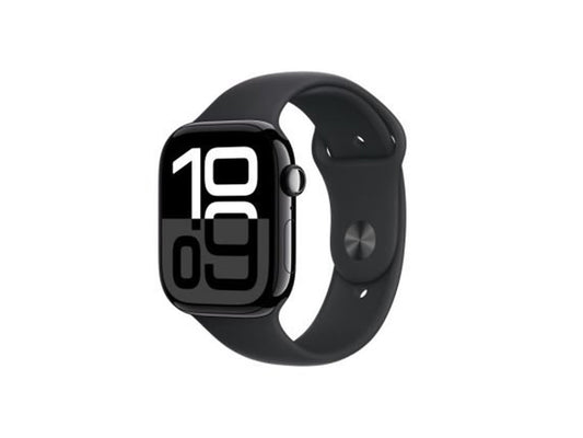 Apple Watch Series 10 GPS + Cellular 46mm Jet Black Aluminium Case with Black Sport Band - S/M