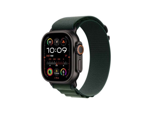 Apple Watch Ultra 2 GPS + Cellular 49mm Black Titanium Case with Dark Green Alpine Loop - Medium