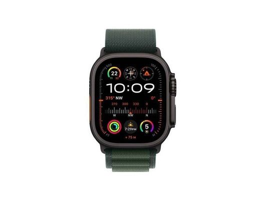 Apple Watch Ultra 2 GPS + Cellular 49mm Black Titanium Case with Dark Green Alpine Loop - Medium