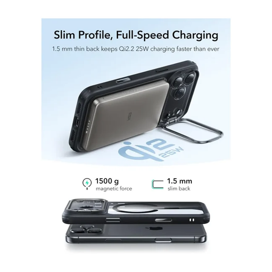 ESR HaloLock Classic Hybrid Case With Stash Stand (Camera Control Button) iPhone 17 Pro Max - Clear Black