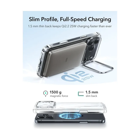 ESR HaloLock Classic Hybrid Case With Stash Stand (Camera Control Button) iPhone 17 Pro Max - Clear