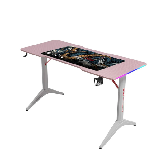 Gamax D2208P RGB Carbon Fiber Gaming Table 120*60*74 cm With Mousepad - Pink & White