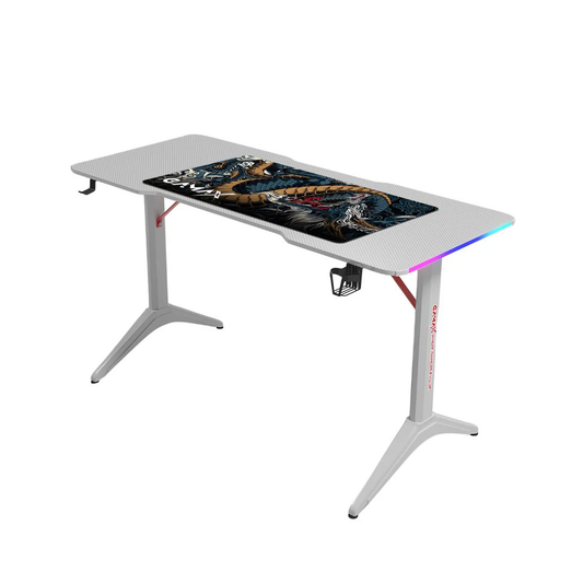 Gamax D2408W RGB Carbon Fiber Gaming Table 140*60*74 cm With Mousepad - White
