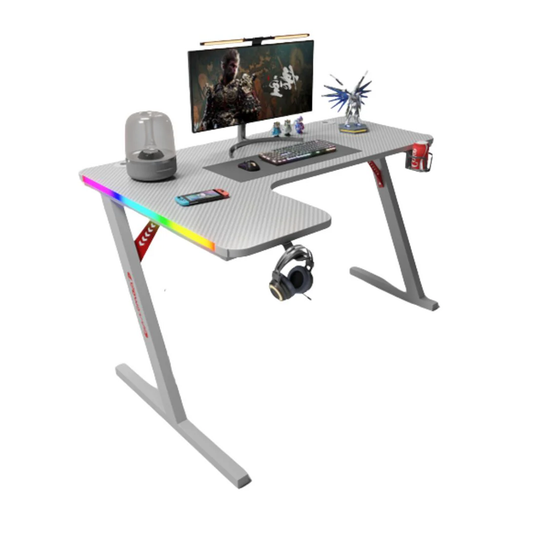 Gamax P201-LW RGB Carbon Fiber Gaming Table 140*100*74 cm With Mousepad (L Shape - Left) - White