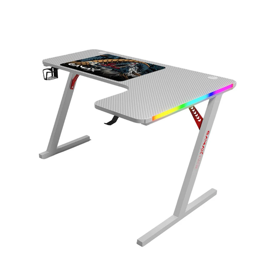 Gamax P201-RW RGB Carbon Fiber Gaming Table 140*100*74 cm With Mousepad (L Shape - Right) - White