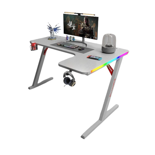 Gamax P201-RW RGB Carbon Fiber Gaming Table 140*100*74 cm With Mousepad (L Shape - Right) - White