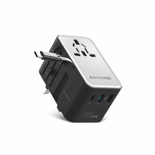 RAVPower RP-PC1061 GaN PD70W Travel Charger with Retractable C-C Cable