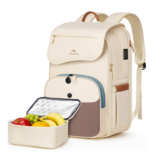 Matein Backpack for Women with Lunch Bag - Water resistant polyester - Beige
