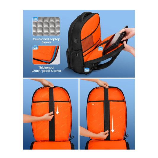 Matein Hard Shell Gaming Backpack - Waterproof Rain Cover & EVA Front Shield - Black