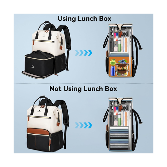 Matein Laptop BackPack With Lunch Box - Water Resistant Polyester - Black \ White \ Brown